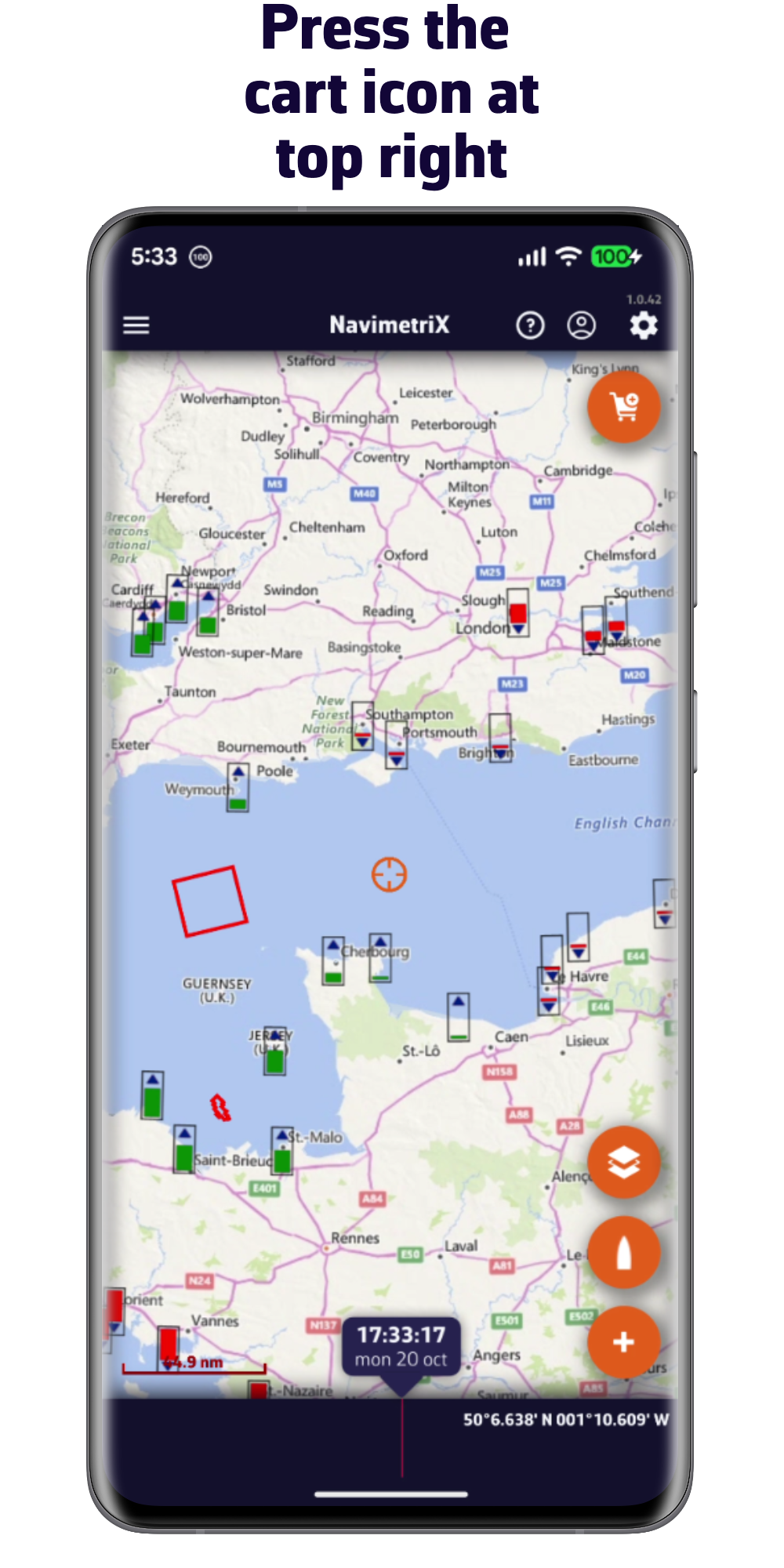 Press the cart in the top right