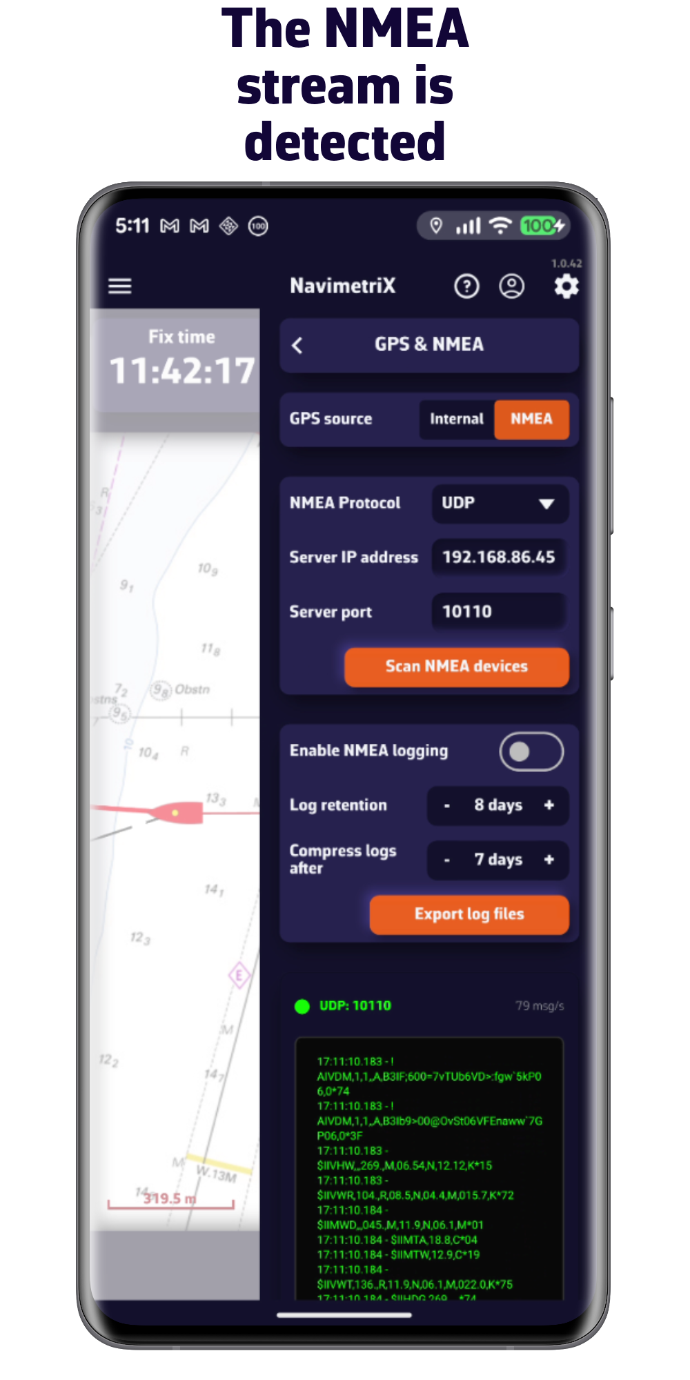 The NMEA stream is detected