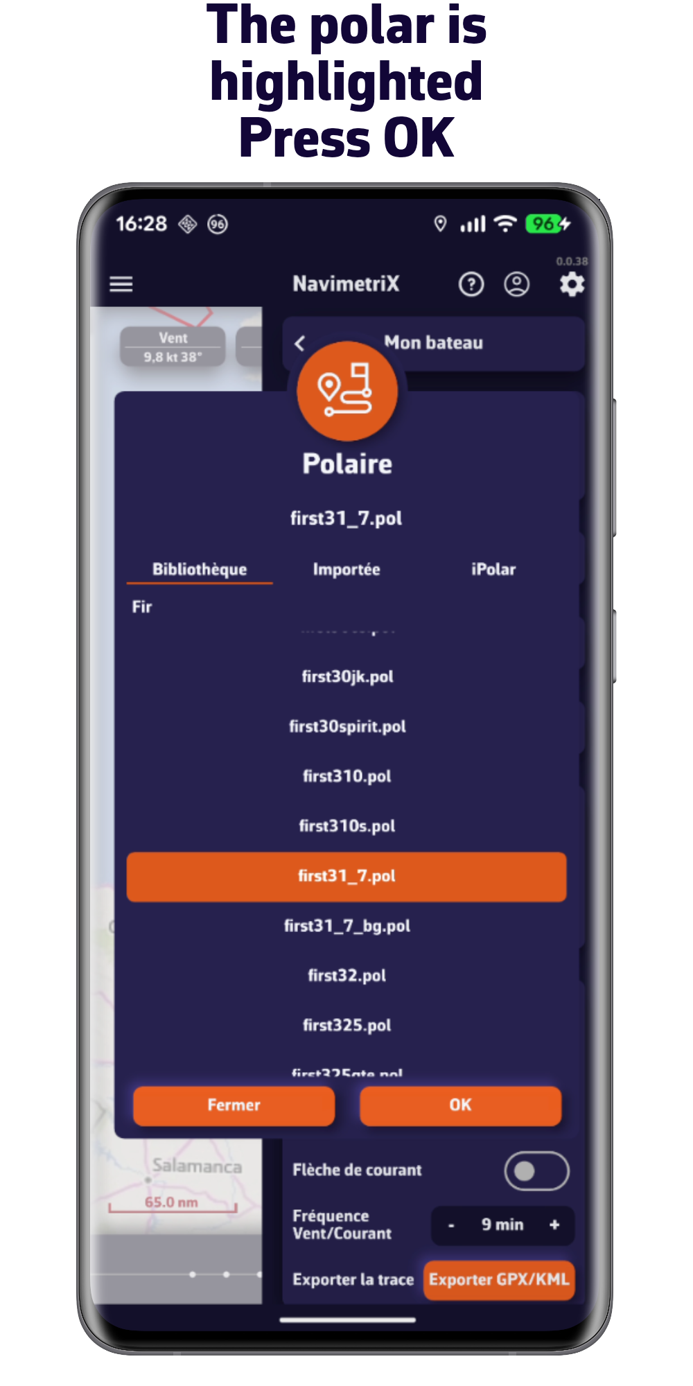 The polar is highlighted. Press Ok