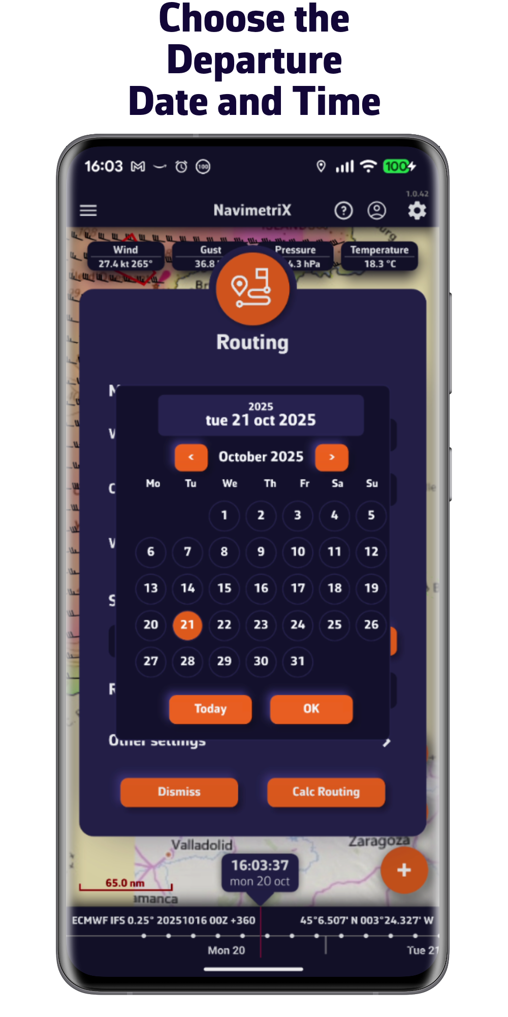 Choose the departure date and time