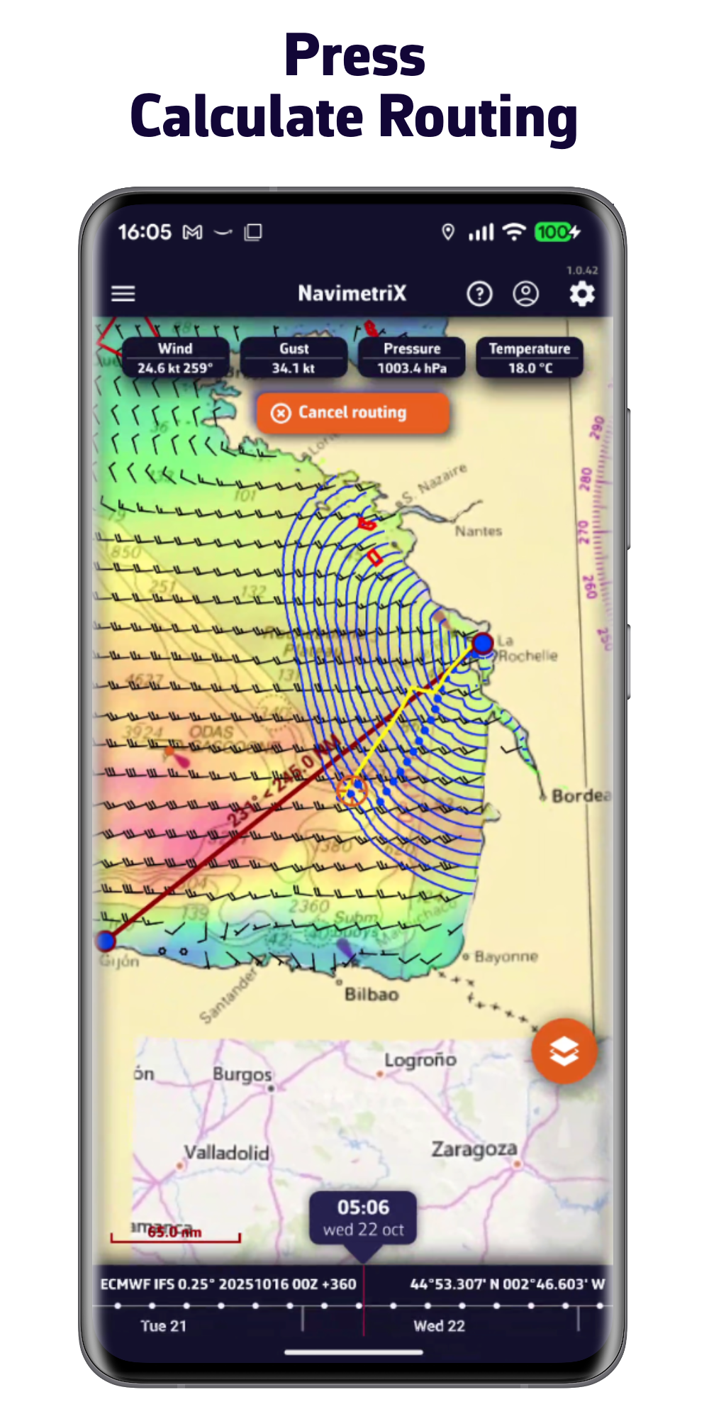 Press Calculate a Routing